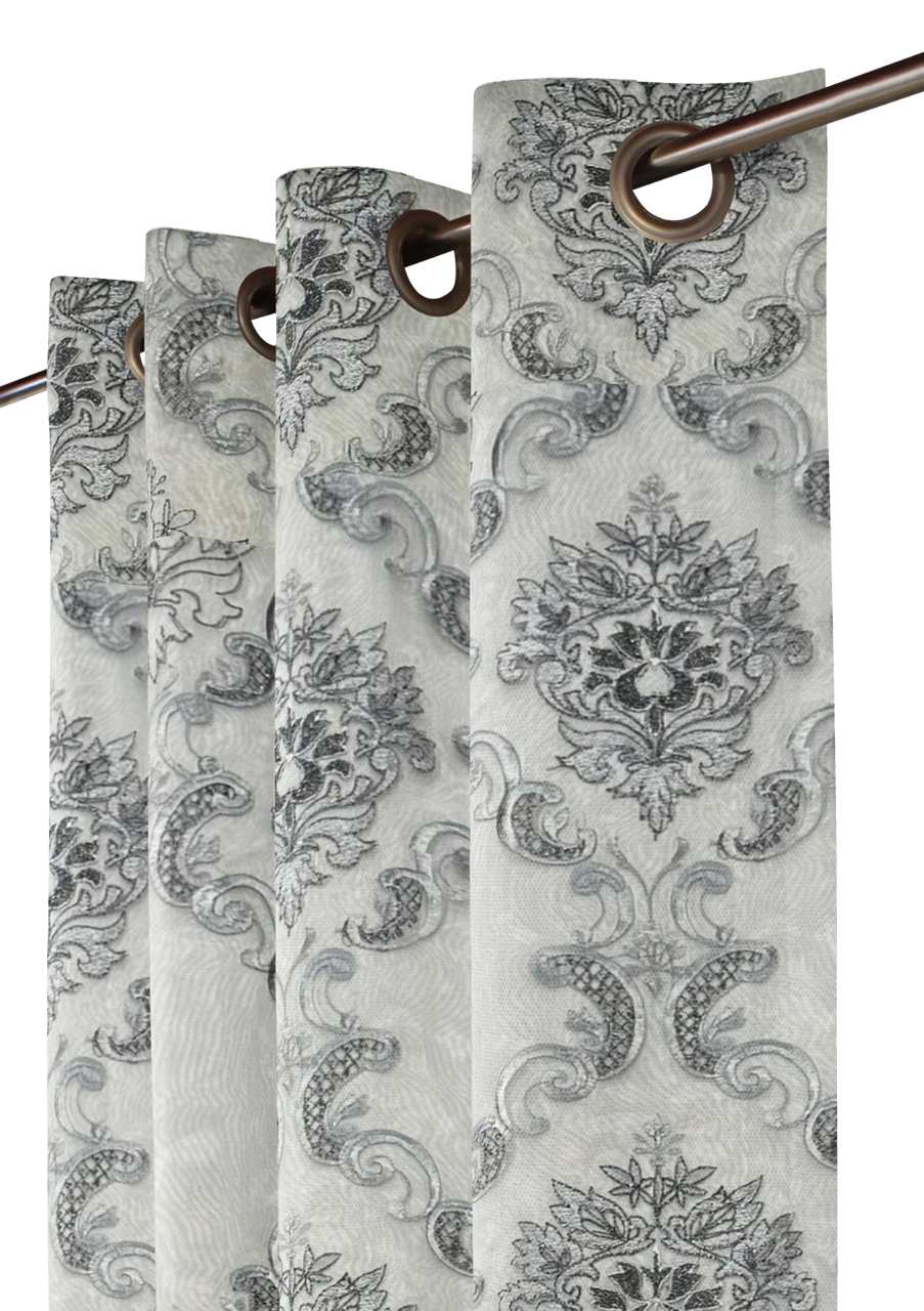 Gray  Color - Sheer Curtain With Lining Damask Design Modern Look
Perfect for Living Room, Dining Room ,Bedroom
