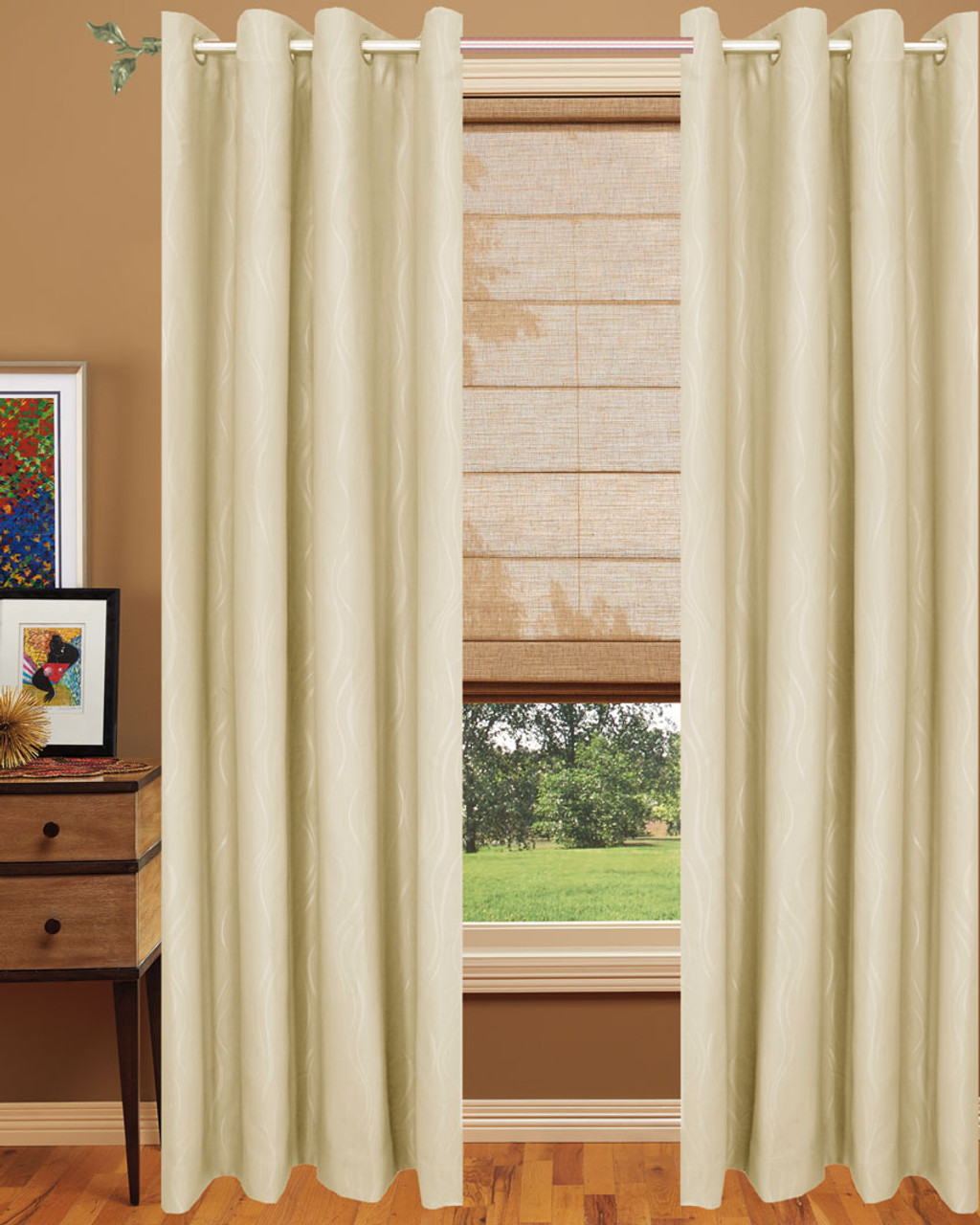 Blackout Curtain with Lining Beige color Front
