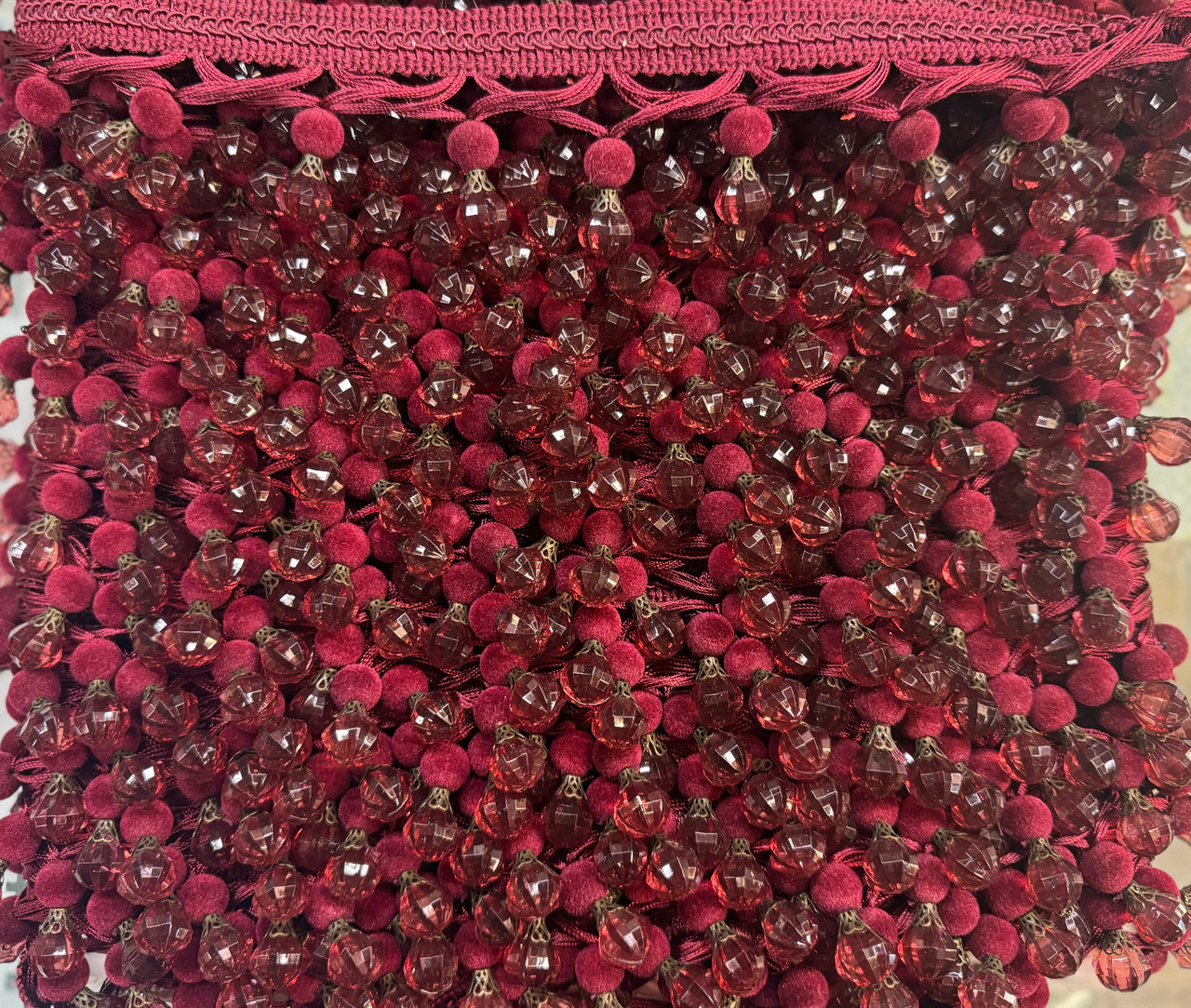Beaded Fringe Red Trim ,2 1/2 inches, Perfect for drapery , upholstery , & bedding.