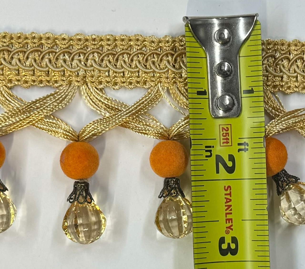 Beaded Fringe Orange Trim ,2 1/2 inches, Perfect for drapery , upholstery , & bedding.