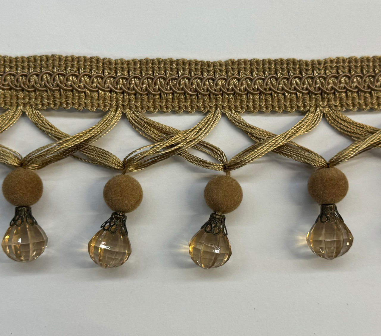 Beaded Fringe Light Brown Trim ,2 1/2 inches, Perfect for drapery , upholstery , & bedding.