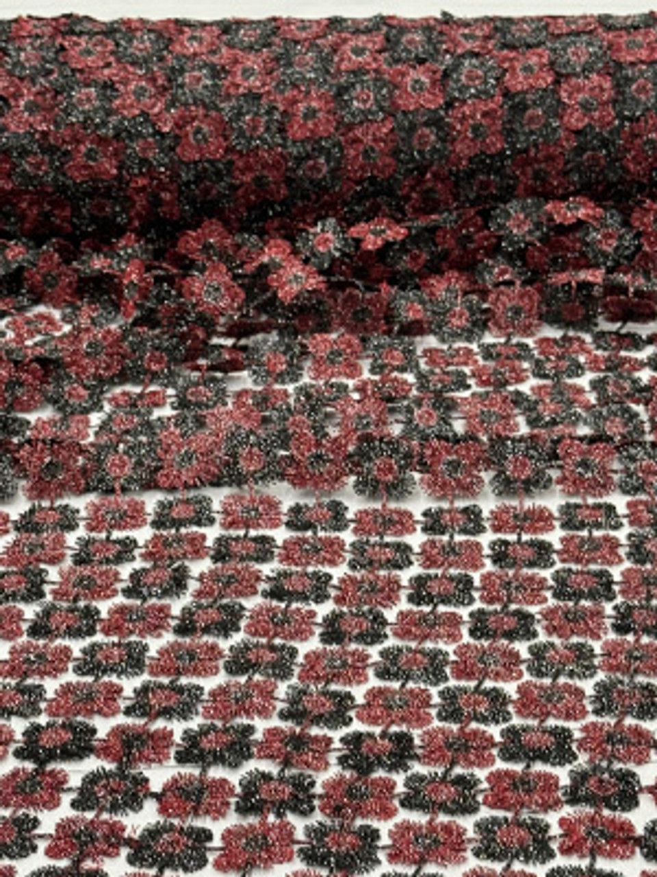 Clover Sheer Fabric Black Red