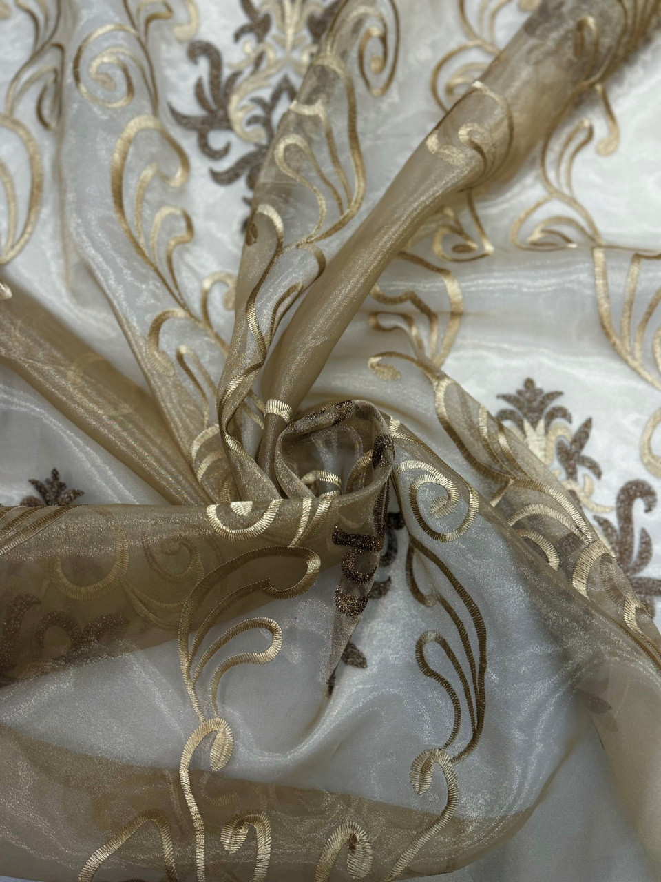  Embroidery  Sheer Fabric -Dark Brown- Polyester- Sepid 