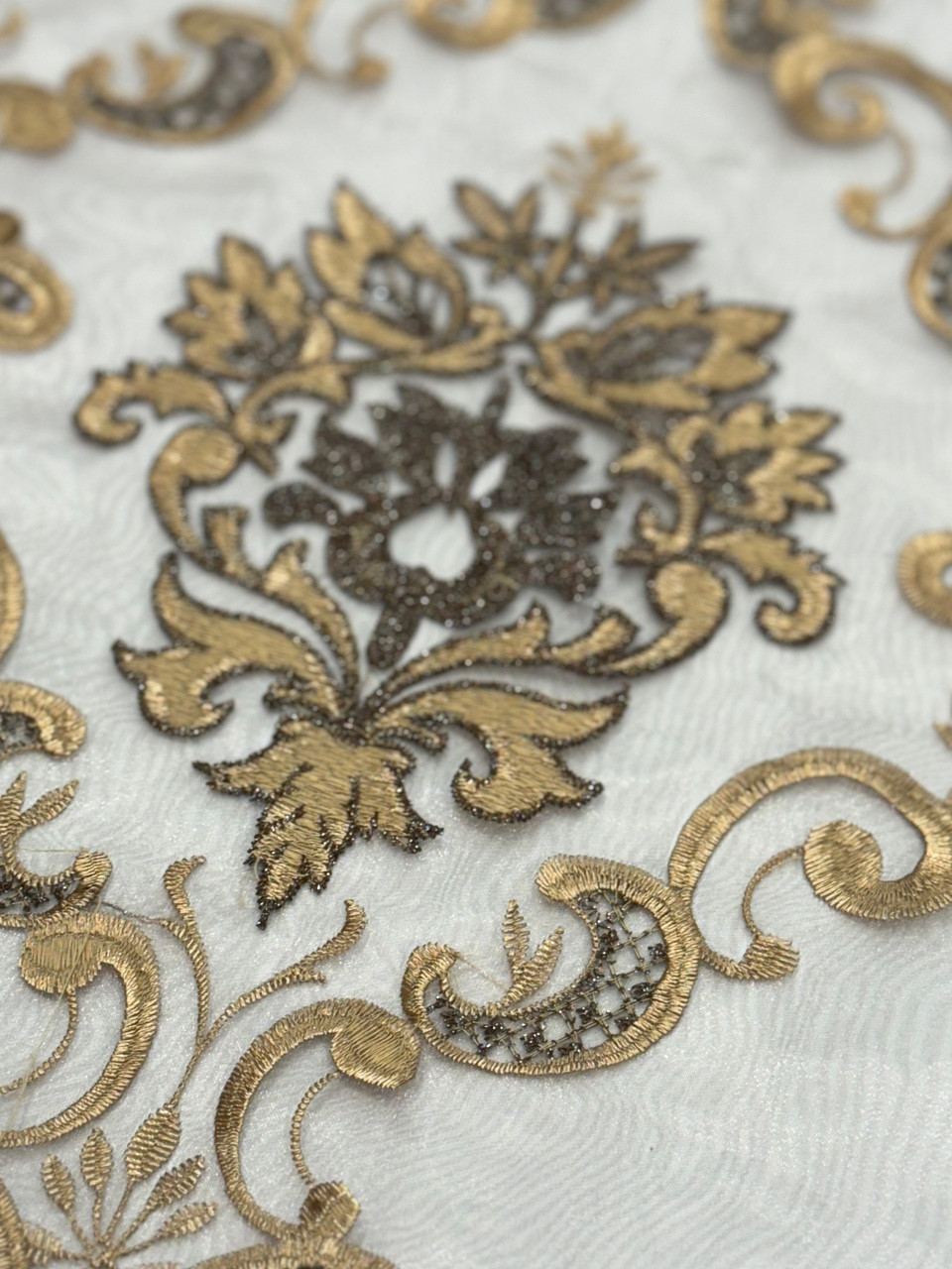 Gold Damask Sheer Fabric . 