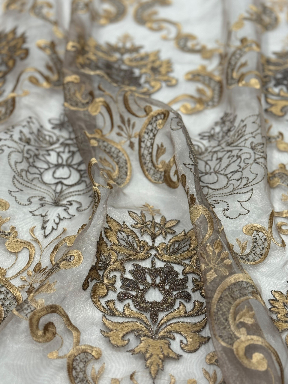 Gold Damask Sheer Fabric . 