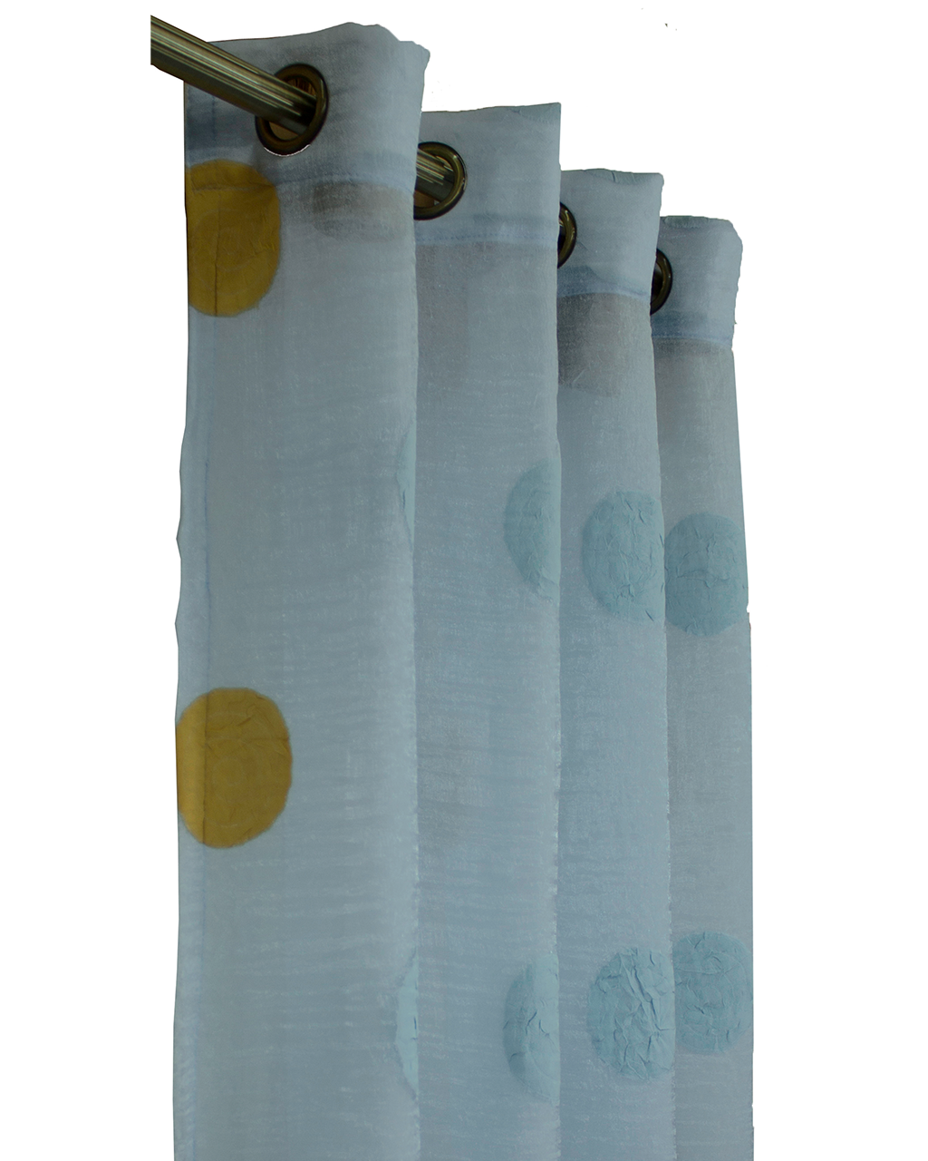 Poco dot Sheer curtain -Light Blue & Yellow-Polyester-60" Inches W