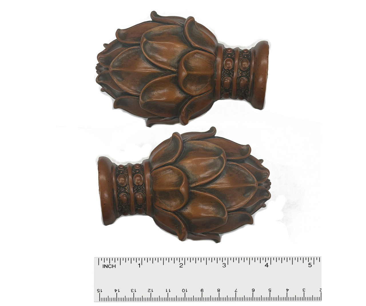 Brown Wood Rod Finial (Pair) - Brown Color - For 1 3/8" rod - 3" W x 4" H