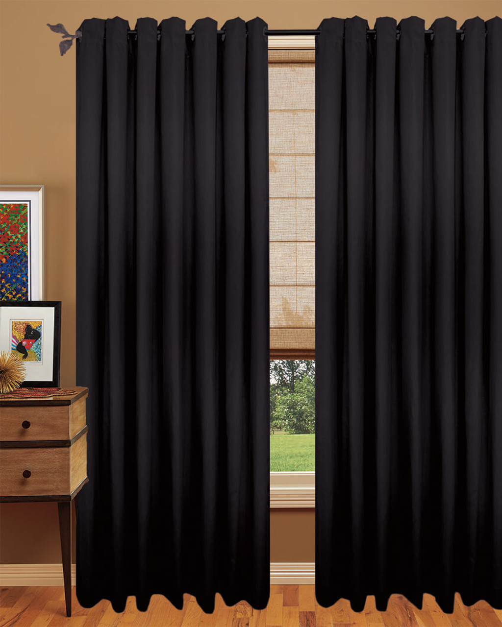 Faux Silk Dupioni Pattern with lining -Black-Polyester- 90 x 96 Inches
