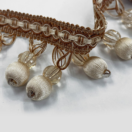 Drapery Trim - Beige & White - Beaded Trim