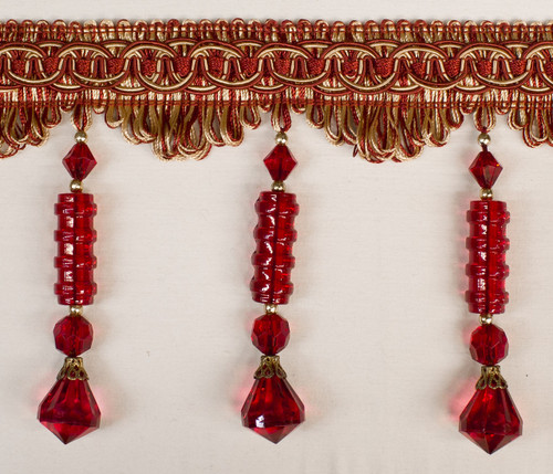 Drapery Trim - Red - Beaded Trim - Design 4 - 4  1/2" Inches