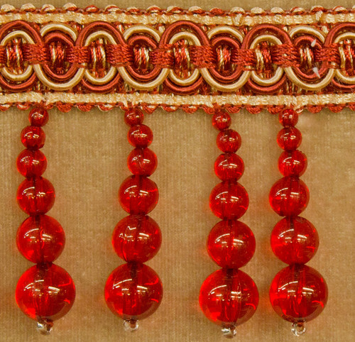 Drapery Trim -Red - Beaded Trim - 2 1/2" Inches