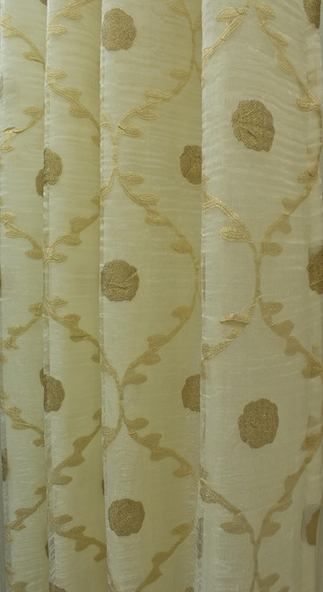 Damask Embossed Single Sheer Panel - Off White/Copper -  Polyester- 60" Inches