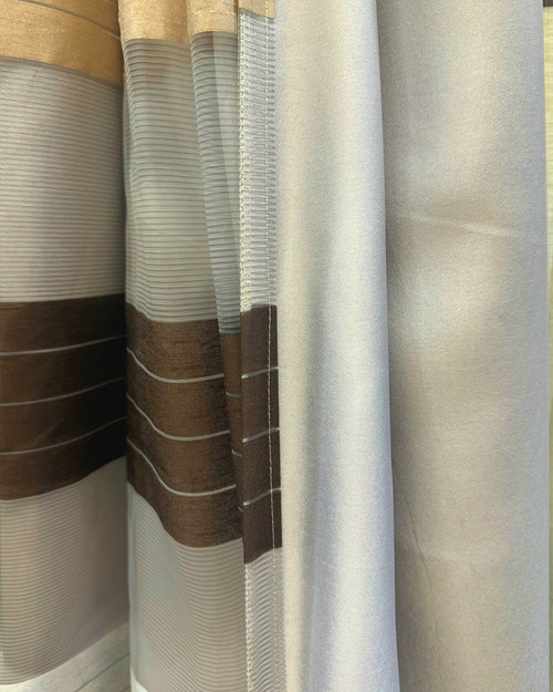 Horizontal Velvet Drapery Panel - Champaign , Beige & Brown