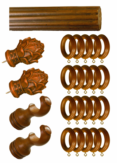 Curtain Rod Wood/ Rasin- Teak Color - Wood - 1 3/8" Diameter  