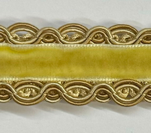 Tape Velvet Gold & Yellow Trim , 1/2 inches , Perfect for drapery , upholstery , & bedding.