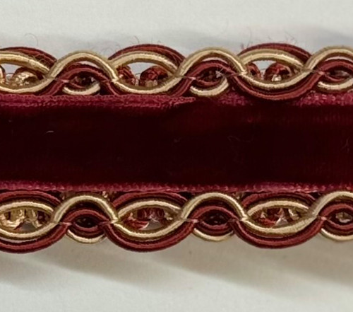 Tape Gold & red Velvet Trim , 1/2 inches , Perfect for drapery , upholstery , & bedding.