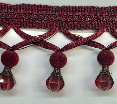 Beaded Fringe Red Trim ,2 1/2 inches, Perfect for drapery , upholstery , & bedding.
