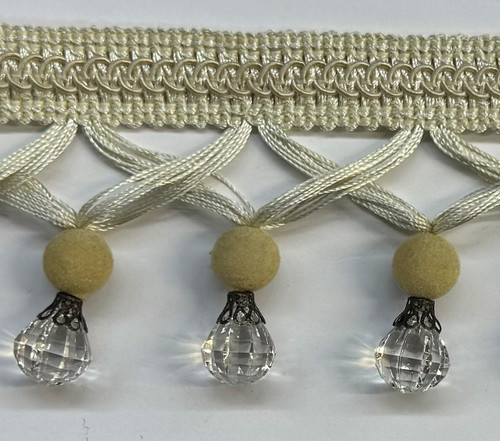 Beaded Fringe White Trim ,2 1/2 inches, Perfect for drapery , upholstery , & bedding.