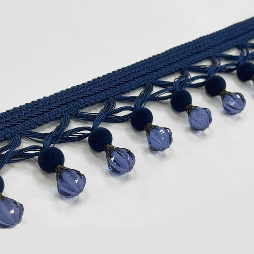 Beaded Fringe Blue Trim ,2 1/2 inches, Perfect for drapery , upholstery , & bedding.