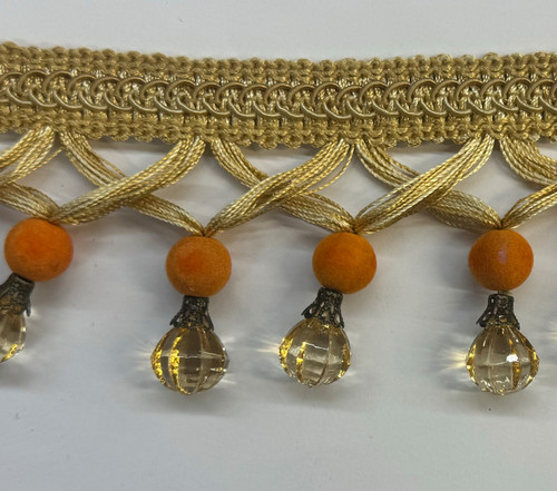 Beaded Fringe Orange Trim ,2 1/2 inches, Perfect for drapery , upholstery , & bedding.
