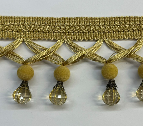 Beaded Fringe Light Yellow Trim ,2 1/2 inches, Perfect for drapery , upholstery , & bedding.