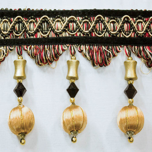 Drapery Beaded Trim , Black & gold