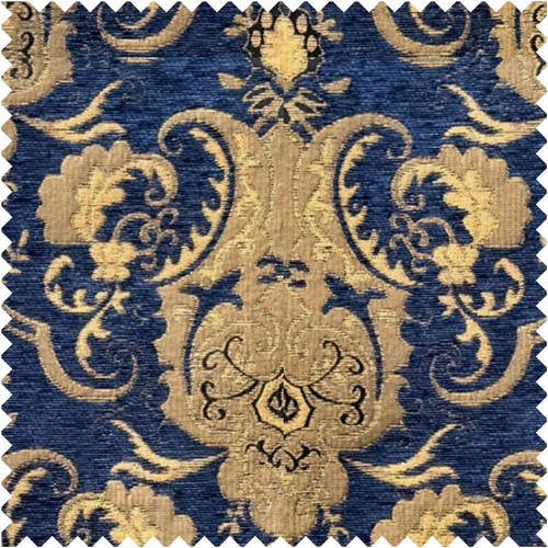 Damask Fabric Jane 1 - Blue- Polyester- 55 Inches W