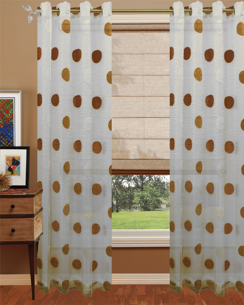 Poco dot Sheer curtain -beige -Polyester-60" Inches W