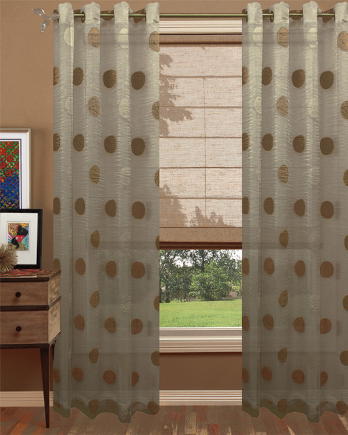 Poco dot Sheer curtain -Light Brown -Polyester-60" Inches W