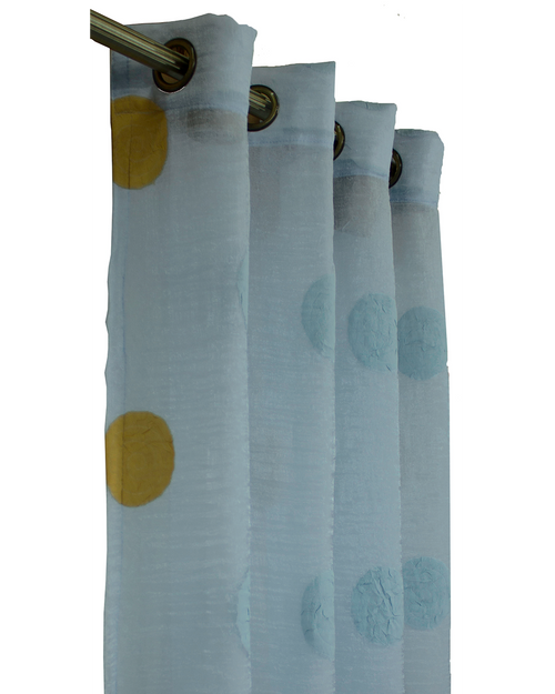 Poco dot Sheer curtain -Light Blue & Yellow-Polyester-60" Inches W
