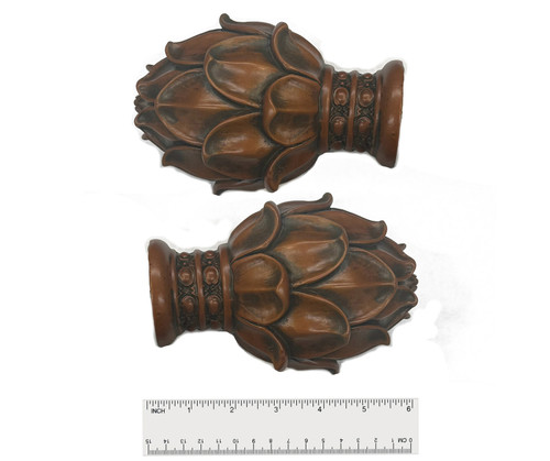 Brown Wood Rod Finial (Pair) - Brown Color - For 2" rod - 4" W x 6 1/2" H