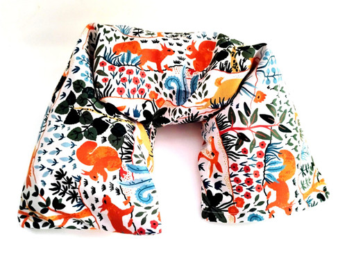 Woodland Friends Microwave Organic Heat pack with washable animal print cover, 20 x 4.75 inches