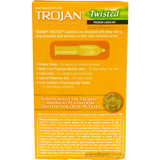 A back side image of the retail box of 12 Trojan Twisted Lubricated Condoms.