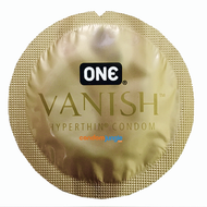 A front side image of a single ONE Vanish Hyperthin Condom.