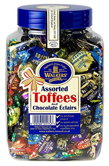 Walker's Nonsuch Assorted Toffee's and Chocolate Eclairs Gift Jar 1.25Kg