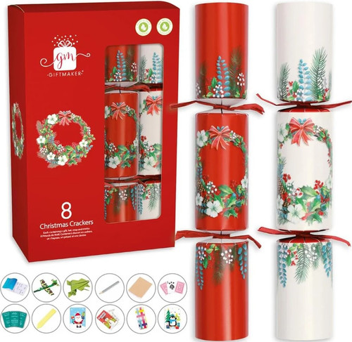 Giftmaker Traditional Foliage Christmas Crackers 8 Pack