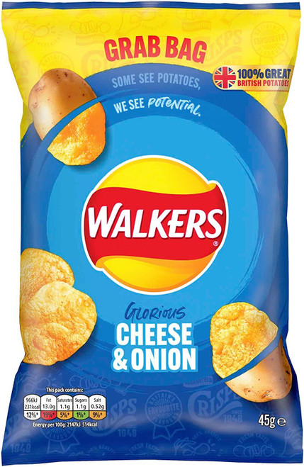 Walkers Crisps Large Bag - Cheese & Onion 45g 