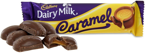 Caramel filled Cadbury dairy milk, milk chocolates. 