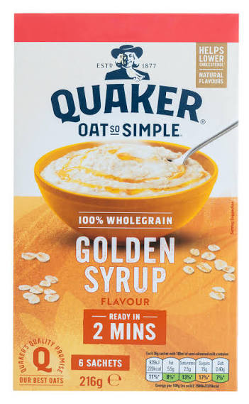 8 x Quaker Oat So Simple Golden Syrup  Pack of 6 x 36g
