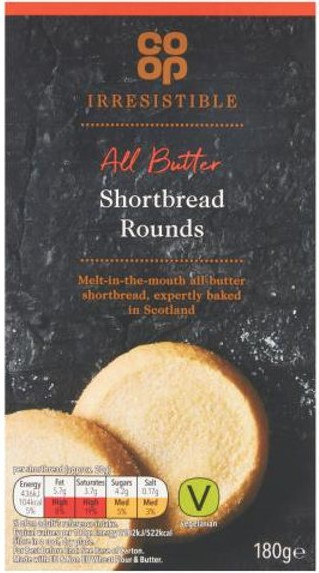 10 x Co-op Irresistible All Butter Shortbread Rounds 180g