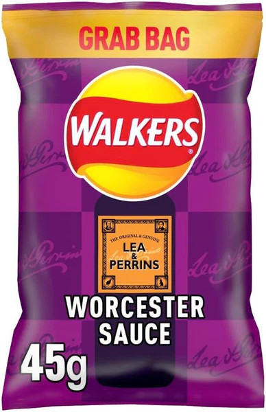 Walkers Lea & Perrins Worcester Sauce Crisps Large Bag 45g   x 32
