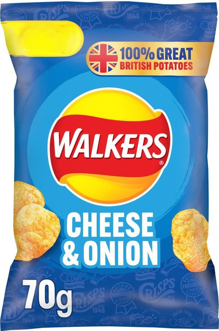 18 x Walkers Cheese & Onion Crisps Large Bag 70g