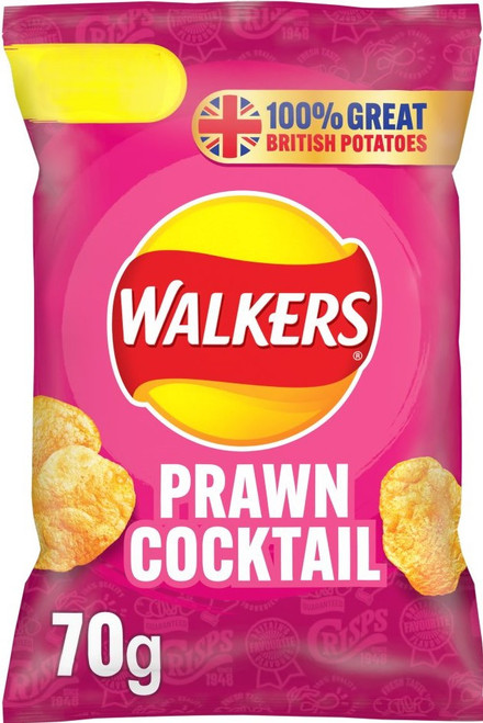 Walkers Prawn Cocktail Crisps Large Bag 70g  x 18