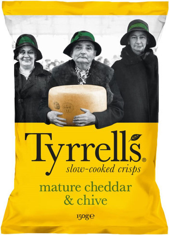 Tyrrells Cheddar & Chive Crisps Large Bag 150g  x 8