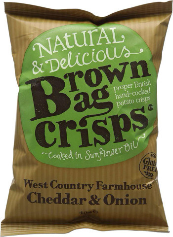 10 x Brown Bag Proper British Crisps Cheddar & Onion Large Bag 150g