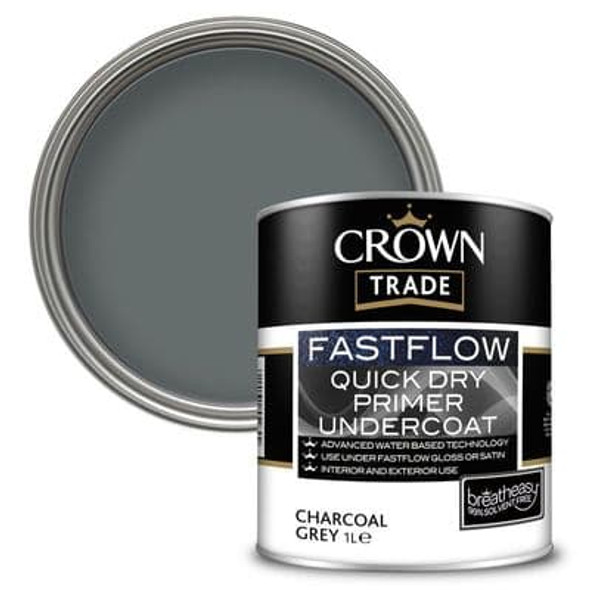 Crown Trade Fastflow Quick Dry Primer Undercoat Charcoal Grey 1L