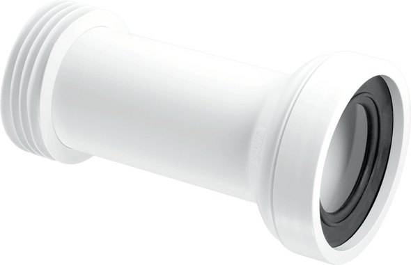97-107mm Inlet Straight Adjustable Length Rigid WC Connector

Available with finned outlets for 4″/110mm PVC-U and cast iron soil pipe diameters (internal), and with plain end outlet to fit 110mm soil or underground pipe fittings

97-107mm Inlet suits all pan spigots

Adjustable Length

Complies with BS 5627:1984 and DIN 1389:2015-12

Manufactured in Polypropylene WC-CON2