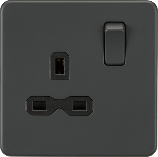 13A 1G Double Pole Switched Socket Anthracite with Black Insert