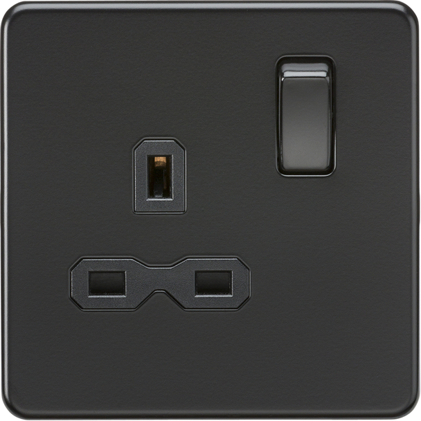 13A 1G Double Pole Switched Socket - Matt Black with Black Insert