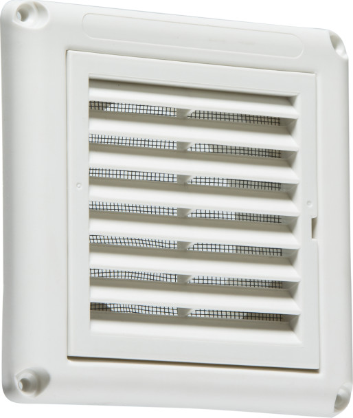 Ideal fuss free solution when you need to install a hole in an external or internal wall. Suitable for use with 4 inch/100mm fan via round ducting.

For use with 4 inch/100mm fans
Compatible with 4 inch/100mm round rigid or flexible ducting
Louvered vent, with integral fly screen to keep out insects
Removable front grille allowing access for maintenance of the fly screen
